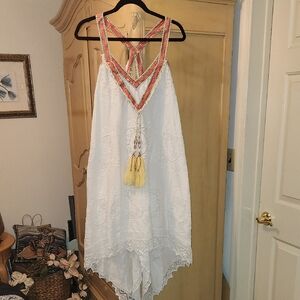 Boston Proper White and Red Lace Dress